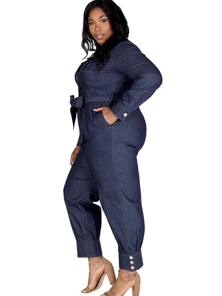 Plus Size V Neck Pockets Ladies Denim 