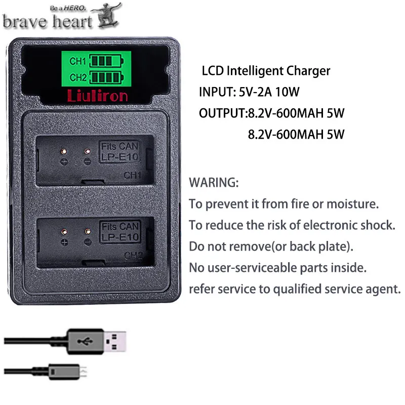 2xbatterie LP-E10 LPE10 LP E10 Камера Батарея акумуляторная батарея+ ЖК-дисплей Dual USB Зарядное устройство для Canon 1100D 1200D 1300D Rebel T3 T5 поцелуй X50 X70
