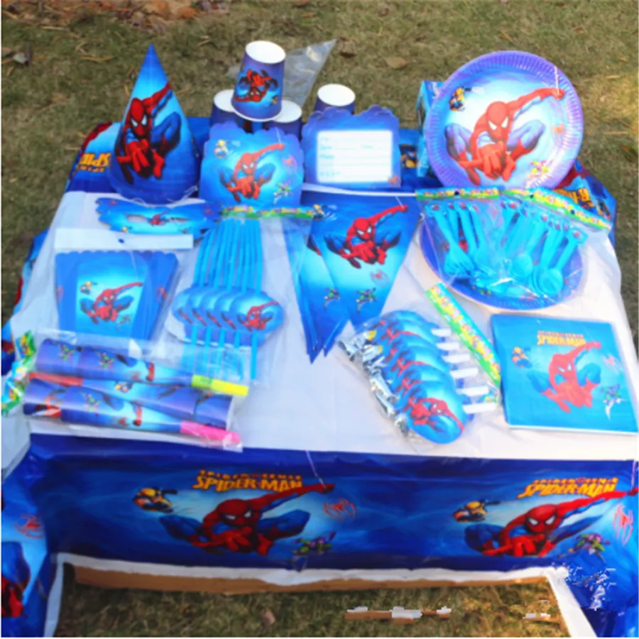 

Birthday Party Supplies Tablecloth Banner Cup Plate Napkin Event Decoration Party Favors 82pc Spiderman Superhero Kids Boys Kids