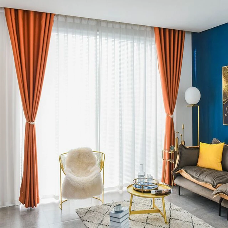 Nordic Light Luxury Textured Jacquard Blackout Curtain For Living Room Bedroom Modern Orange Grey Window Drapes Custom ZH548 | Дом и сад