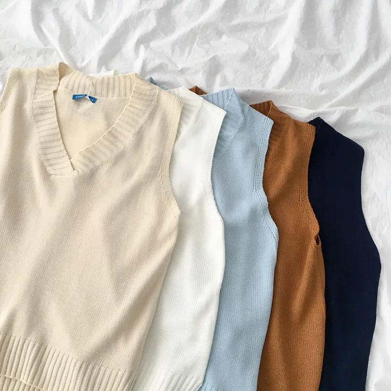 Женский Свободный жилет с V-образным вырезом Однотонный свитер без рукавов в