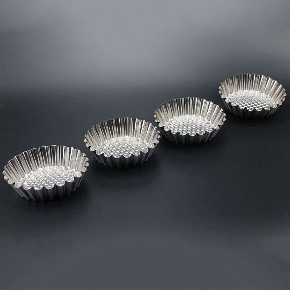 

12pcs Stainless Steel Round Lace Egg Tart Molds Reusable Tartlet Moulds Baking Cup