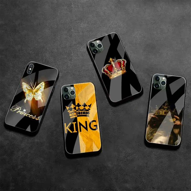 Чехол для телефона King Queen Couples закаленное стекло iPhone 12 Pro Max Mini 11 XR XS MAX 8X7 6S 6 Plus SE 2020
