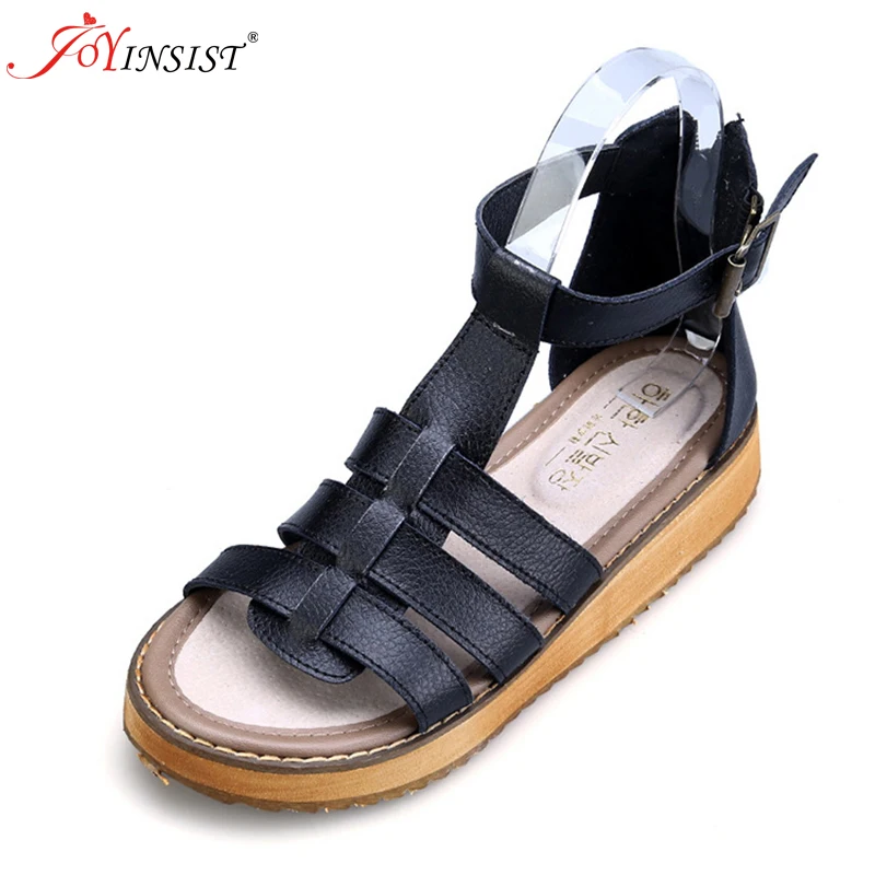 Женские кожаные сандалии на плоской подошве повседневные пляжные в римском