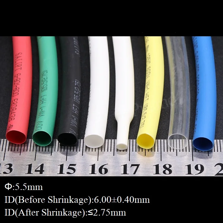 Diameter 5.5mm Heat Shrink Tube 2:1 Polyolefin Thermal Cable Sleeve Insulated Wire Protector Wrap Cover DIY Connector Repair |