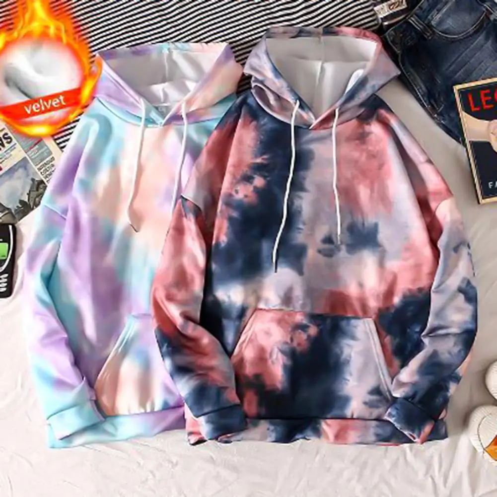 Women Casual Dye Printed Long Sleeve Drawstring Hoodies Sweatshirt with Pockets