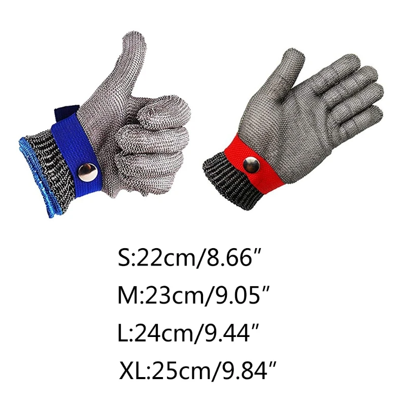 

Blue Red Safety Cut Proof Stab Resistant Stainless Steel Metal Mesh Butcher Glove High Performance Level 5 Protection