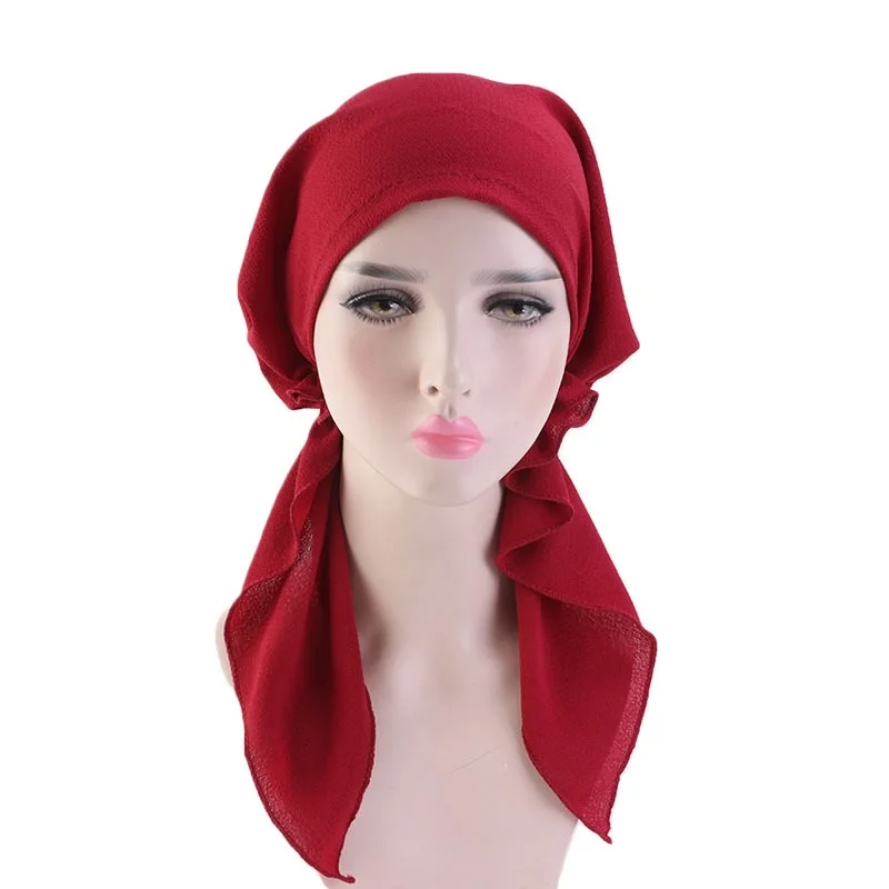 

Pleated cotton headtie chemo cap women's long tail cap