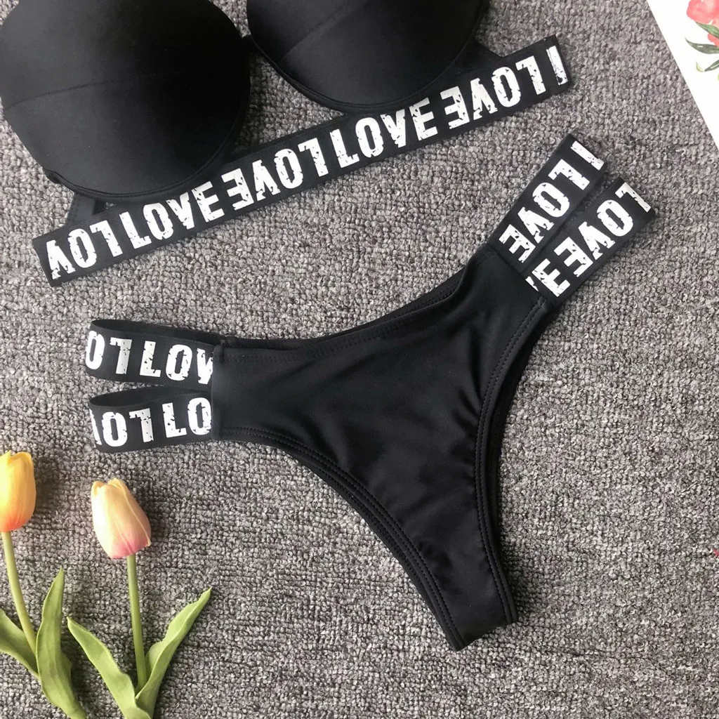 

Plus Size Bikini Women 2021 Sexy Swimwear Push Up Swimsuit Letter Print Bikini Set Brazilian Bathing Beachwear Swimming Suit