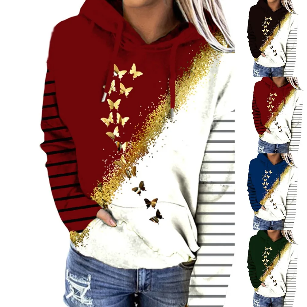 

Fashion Autumn Women Butterfly Print Sweatshirt Long Sleeve Casual Hoodies Pullover Tops Shirts Fleece Sweater Coat Sweatshirts