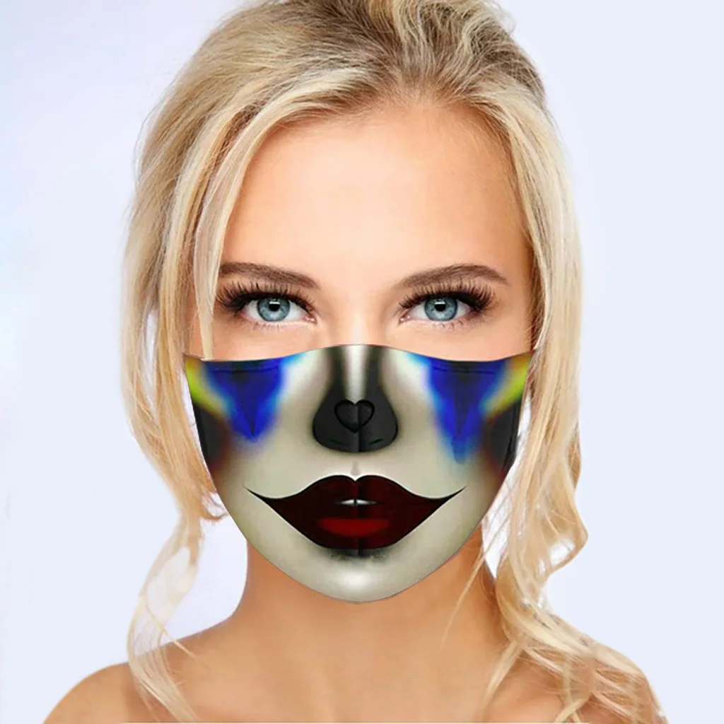 

1pc 3D Digital Printing Mask Dustproof Washable Mask Fashion Trend Personality Creative Mask 8 Styles Facial Decoration