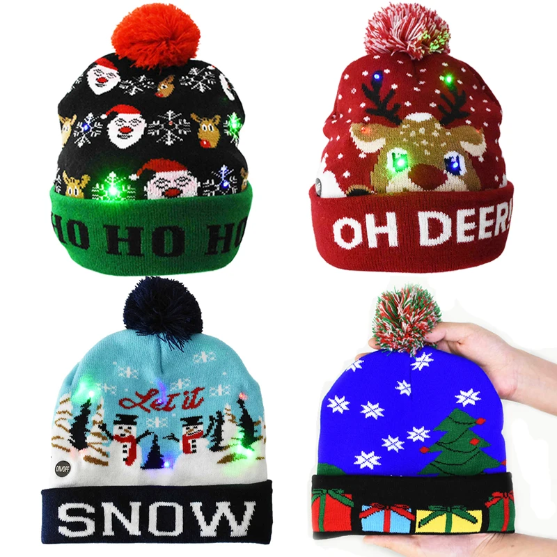 1 шт. Вязаная Шапка бини со светодиодный подсветкой|Рождественские шапки| |