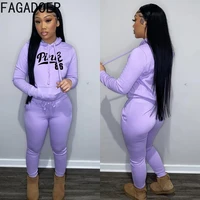 fagadoer pink letter print hoody sweatsuits women thick long sleeve hooded top and jogger pants two piece set casual 2pcs outfit
