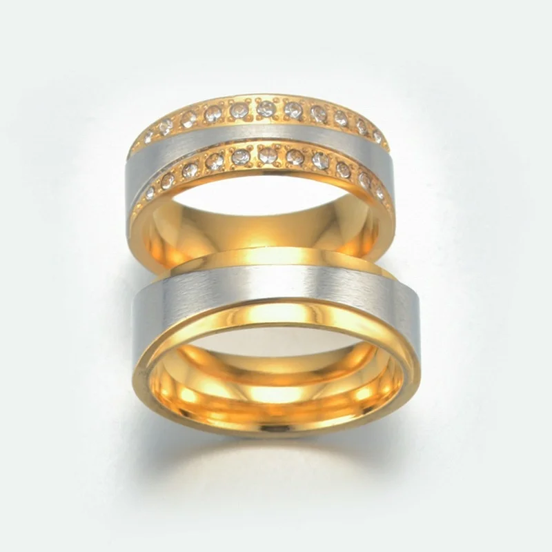 

Jewelry Gift High-quality Titanium Steel Gold Zircon Stainless Steel Couple Diamond Bridal Wedding Rings for Women Girls