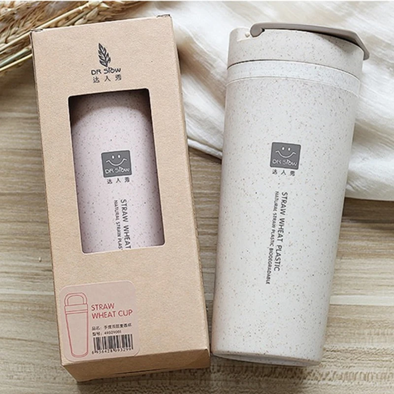 Пшеничная соломенная пластиковая бутылка для воды герметичная двойная стена