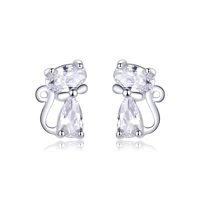 Серьги BISAER Cat, 925 пробы, серебряные серьги-гвоздики с животными для женщин, модные ювелирные изделия для девочек, подарок для детей, Brincos HSE450 - Окраска металла: HVE206