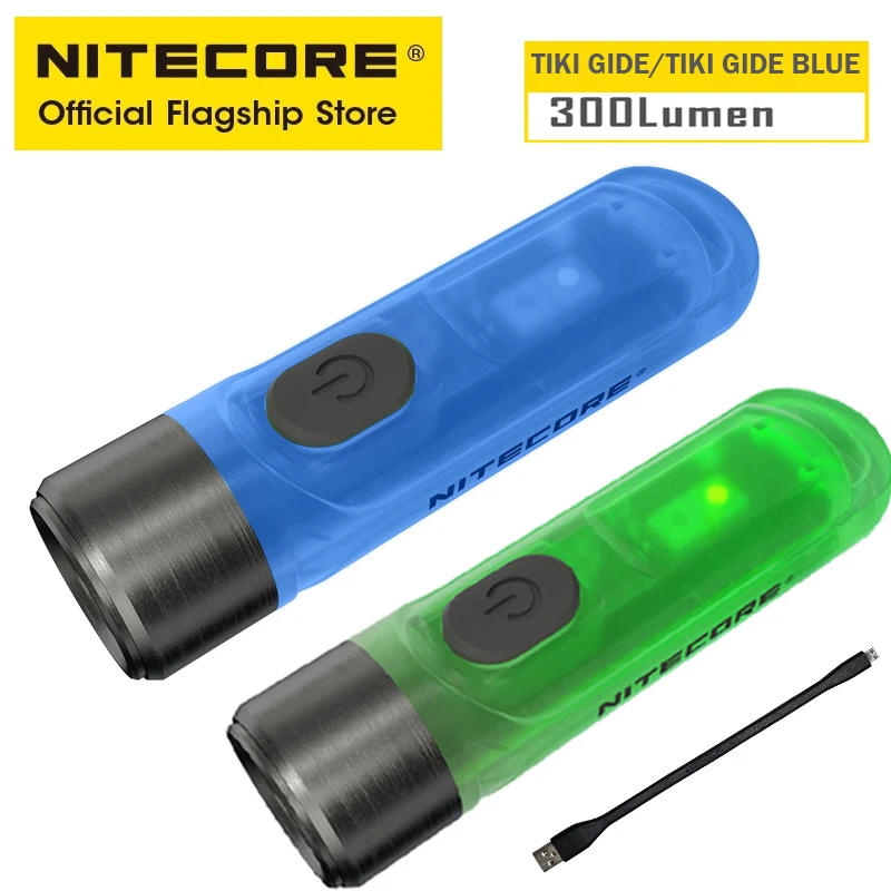 NITECORE-minillavero TIKI GITD azul, luz UV, señal de advertencia intermitente EDC, linterna recargable por USB con batería de 130mAh