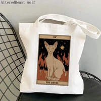 women shopper bag the devil sphynx cat tarot kawaii bag harajuku shopping canvas shopper bag girl handbag tote shoulder lady bag