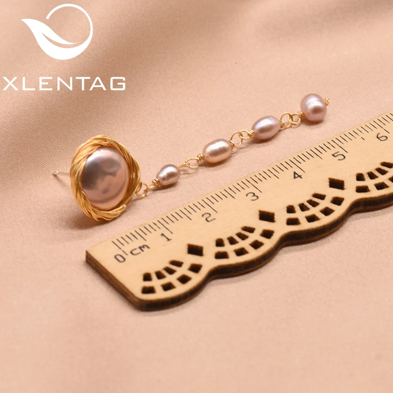 XlentAg, 925 пробы, серебряные, натуральные, пресноводные, в стиле барокко, розовые, плоские, жемчужные, для женщин, длинные, с кисточками, висячие серьги, хорошее ювелирное изделие, GE0737