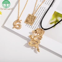gold chain chinese dragon animal men pendant choker necklace korean fashion black cord jewelry minimalist minimalism accessories