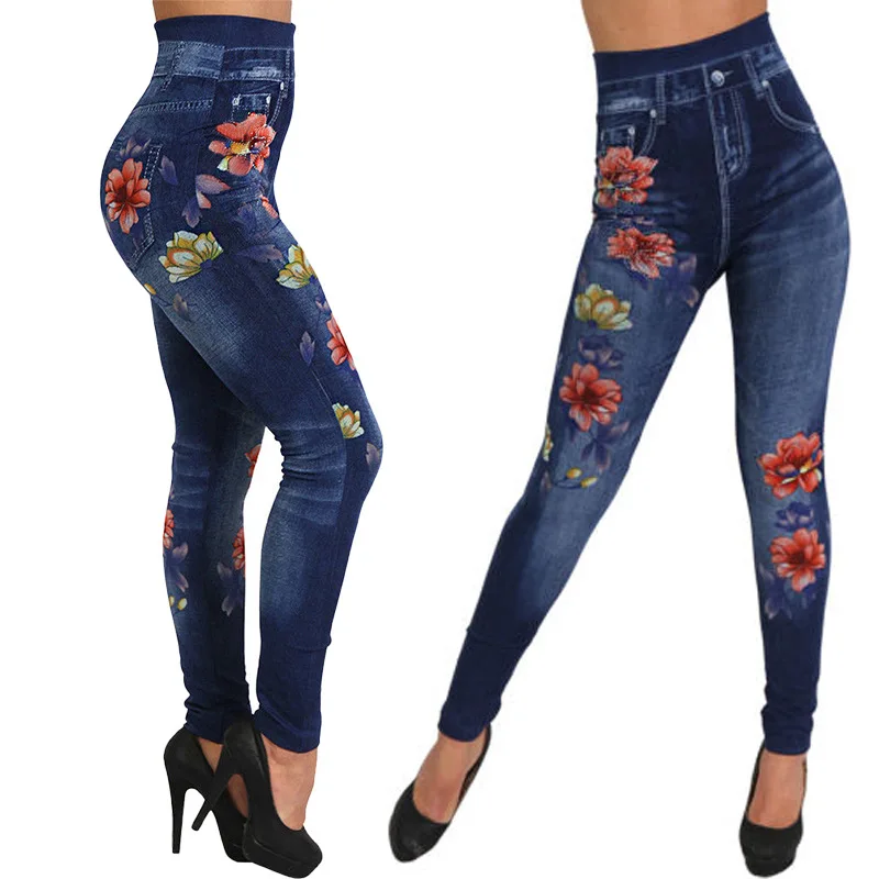 

jeans casual women leggings comfortable pant plus size 2020 ankle-Length woman pants fashion legging floral hot sale black