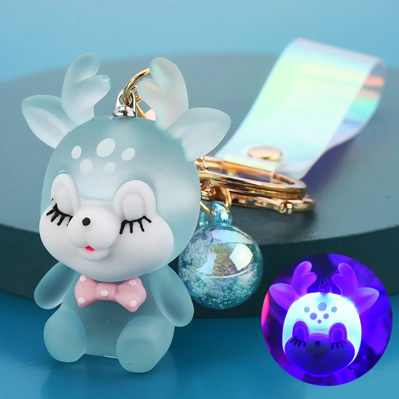 

Creative Cute Sika Deer Flashlight Keychain Women Animal Elk Key Chain Lanyard Led Car Key Ring Holder Bag Charms Pendant Gift