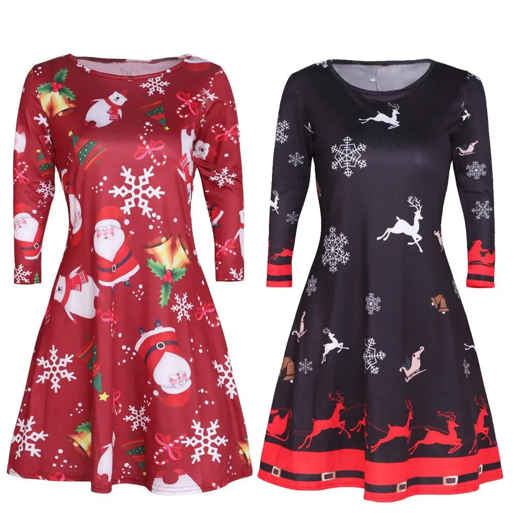 Большой Размеры женское платье с длинным рукавом круглой горловиной рисунком