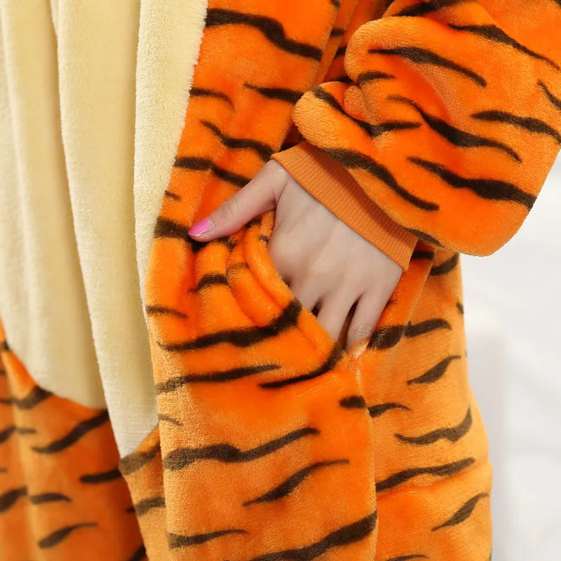 Fleece Tiger Adult Onesie Pajamas Christmas Halloween Animal Cosplay Sleepwear Women Men Kids Family One Piece Jumpsuit Costume