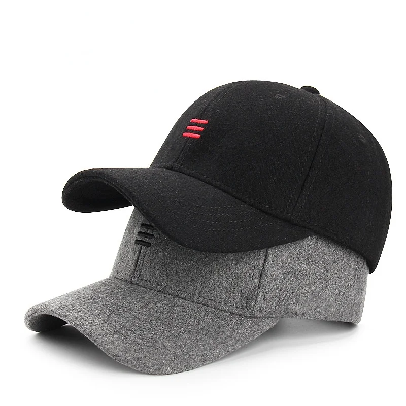 

2021 Autumn and Winter Large Size Woolen Baseball Cap Thickened Warm Three Bars Peaked Cap Female Outdoor All-Matching Tide