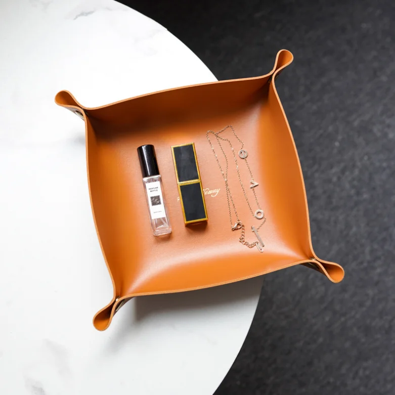 

Desktop Storage Tray Leather Key Plate Home Decoration Dice Tray Key Wallet Coins PU Leather Folding Storage Box case Wholesale