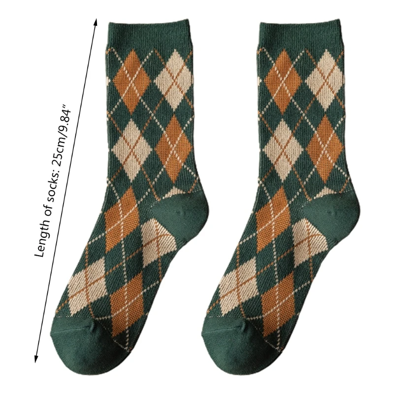 Носки женские в этническом стиле хлопковые до середины икры с принтом клетку |