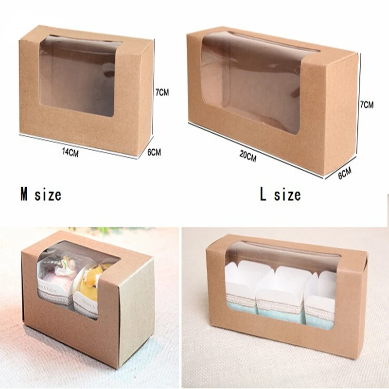 

20pcs kraft paper pvc plastic window Macarons box, Kraft paper gift cookies cake packaging box,rectangle biscuits pastry box