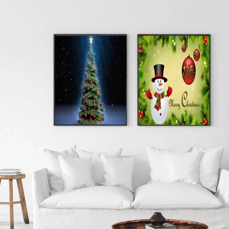 

Christmas Tree Snowman Canvas Painting Wall Art Nordic Posters and Prints Wall Pictures for Living Room Decoration Frameless