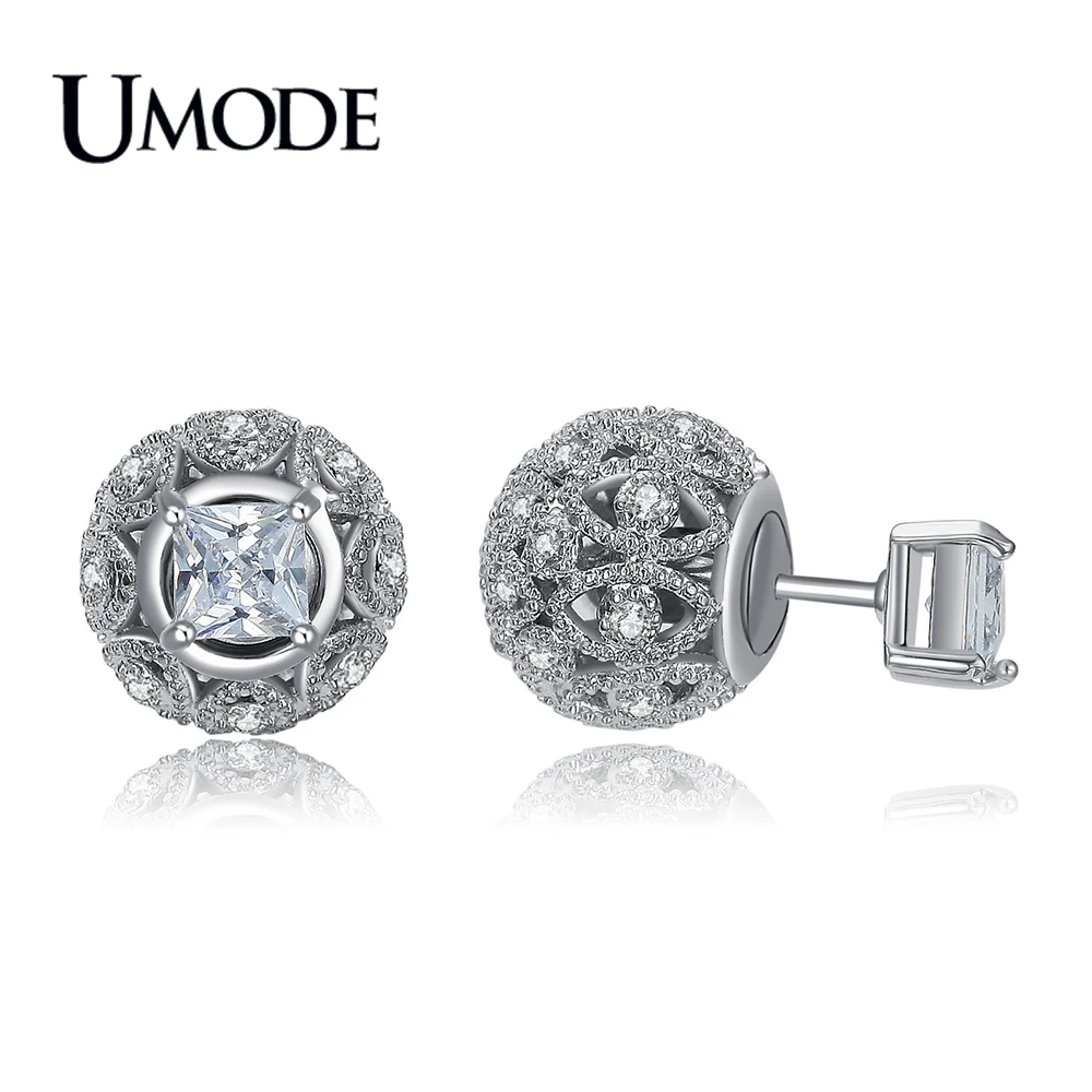 Женские серьги-гвоздики с кристаллами UMODE ювелирные изделия из фианита