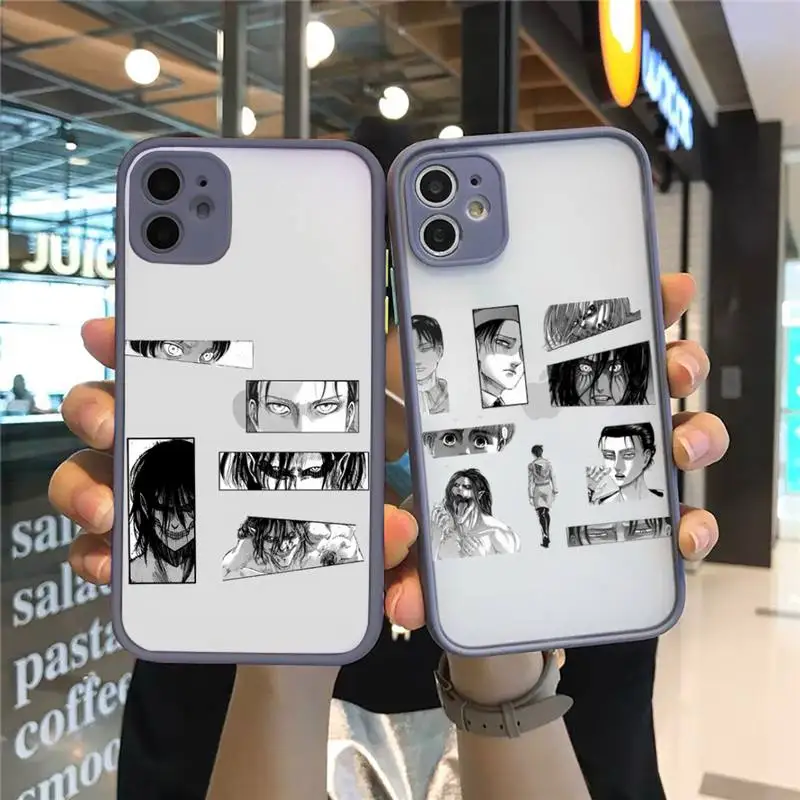 

Attack on titan anime Phone Case For iPhone 12 11 Mini Pro XR XS Max 7 8 Plus X Matte transparent Gray Back Cover