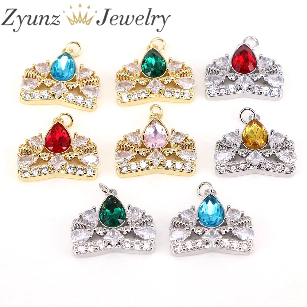 

10PCS, Crystal Zircon Crown Pendant-Cubic Zirconia Crown Charm Necklace-DIY Jewelry Making
