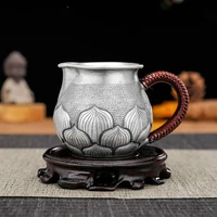 pure silver 999 fair cup hand engraved lotus petals household tea ceremony kung fu tea set tea dispenser
