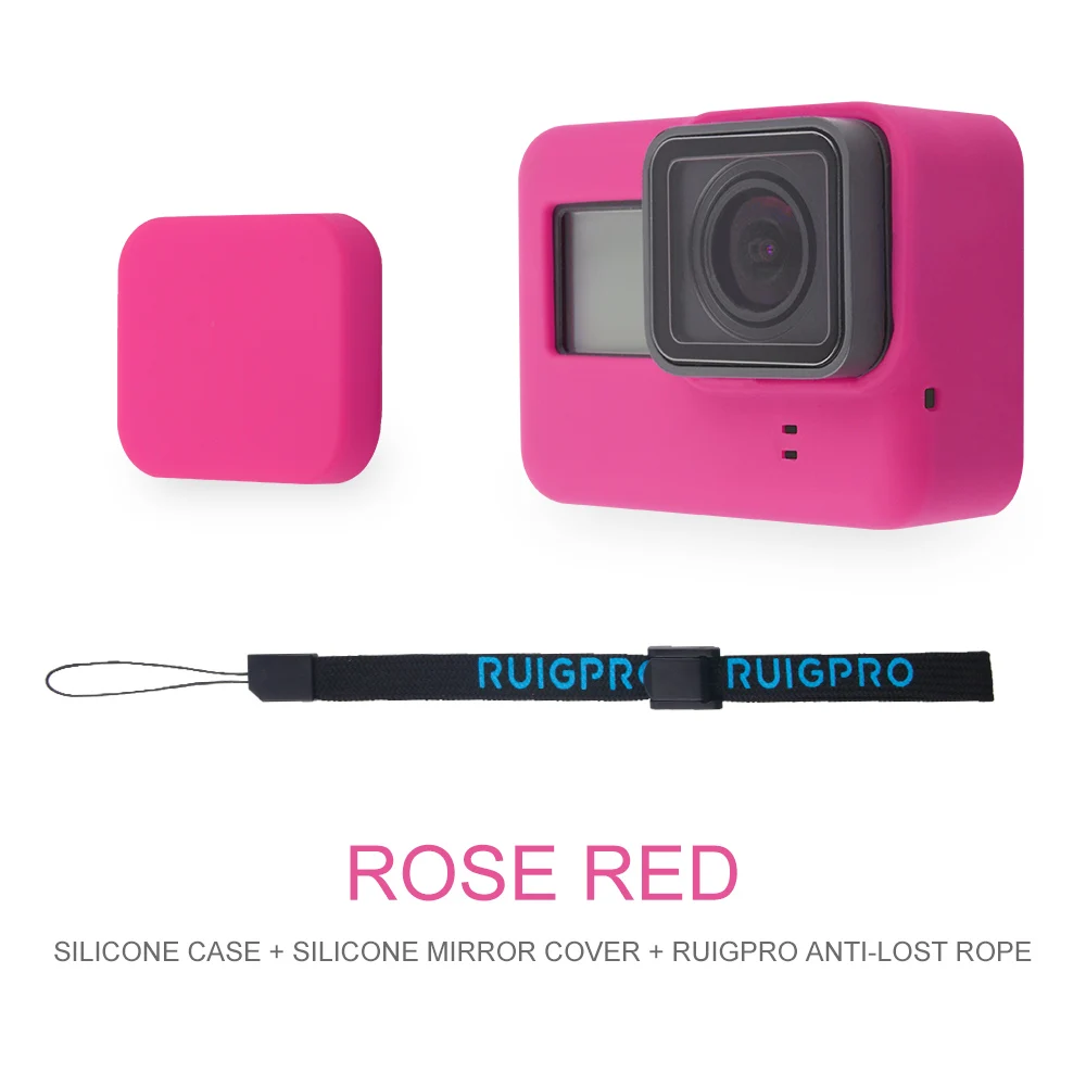 Rose red Аксессуары для Go Pro, чехол для экшн-камеры, защитный силиконовый чехол+ Крышка для объектива GoPro Hero 6 7 Black Hero 5, крепление для камеры - Цвет: Rose red