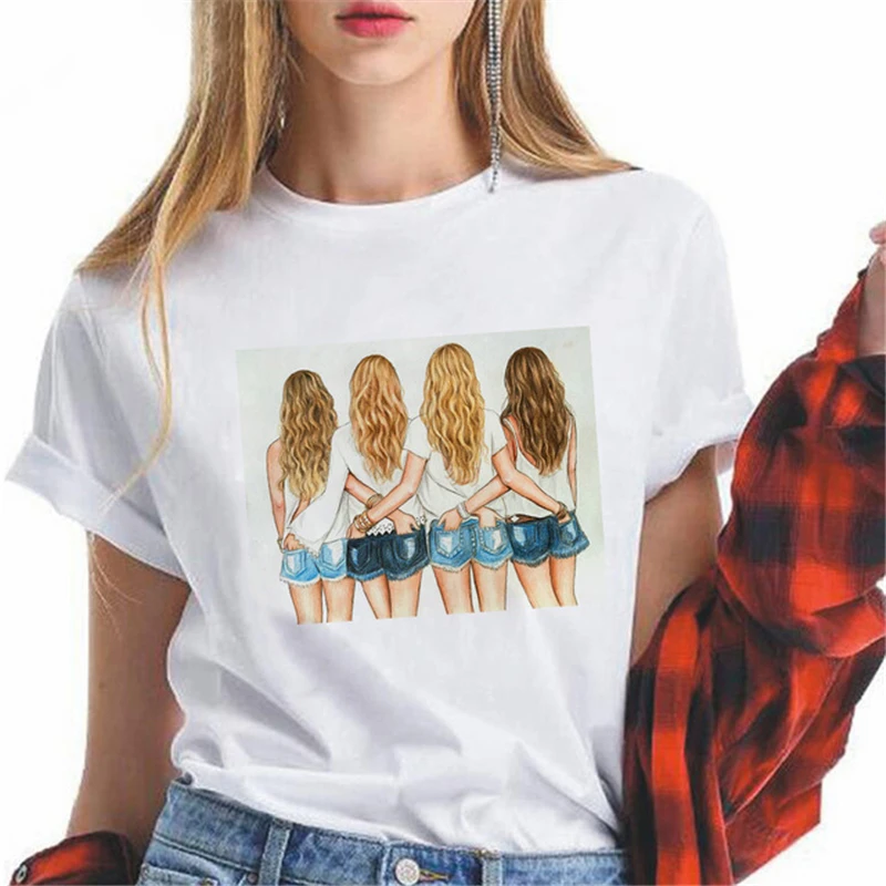 

New Fashion Women T-shirt Good Friend Graphic Printed Short Sleeve Top Tee Breathable Modal Ladies White Clothes