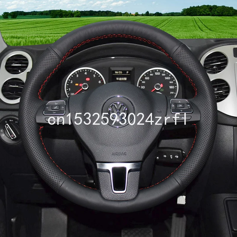 

For VOLKSWAGEN SAGITAR Tiguan L Lavida Passat Jetta Golf 7 DIY Car steering wheel cover top leather