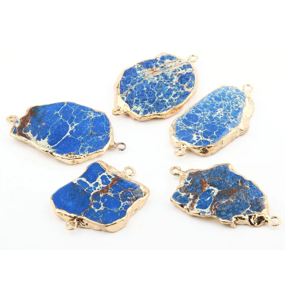 

Natural Imperial Stone Pendant irregular shape Double Hole Connector for Jewelry Making DIY Charms Necklace Bracelet Accessories