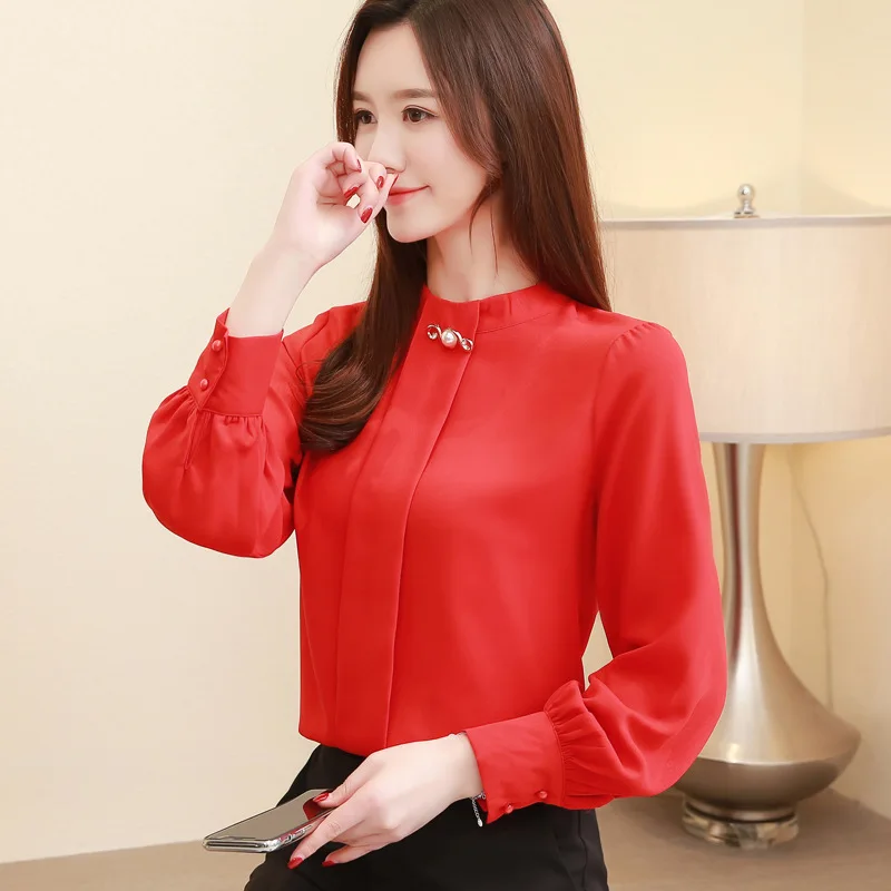 Осень 2021 женская белая шифоновая блузка повседневная Корейская Облегающая