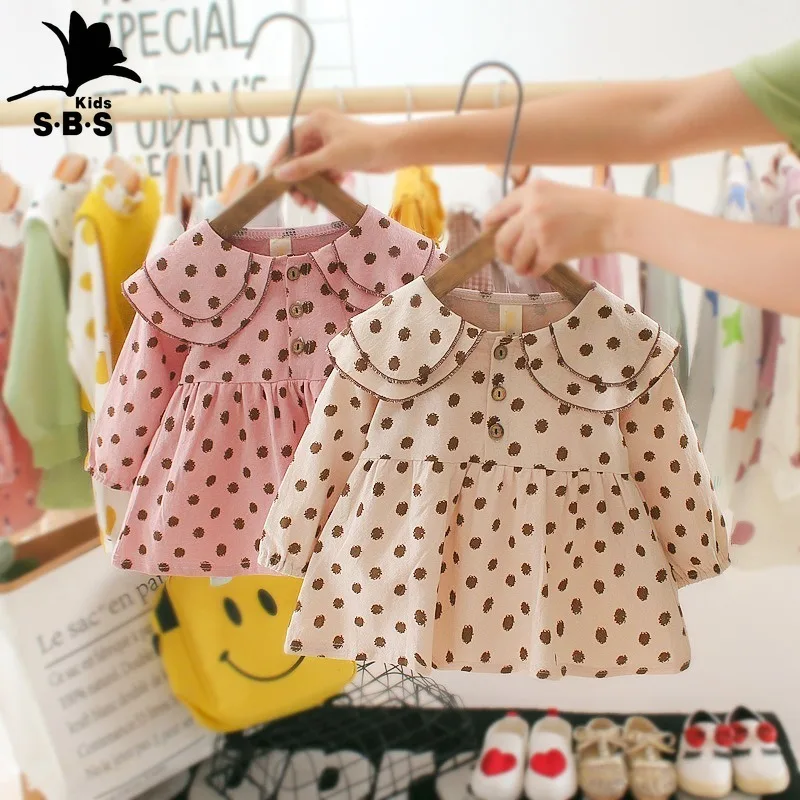 

Новое поступление 2021, детская одежда, платье принцессы в горошек с длинным рукавом для маленьких девочек, модное Хлопковое платье для мален...