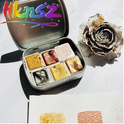 

Metallic Pearl Handmade Watercolor Pigment Set Gold Profesionales Painting Art Drawing Water color