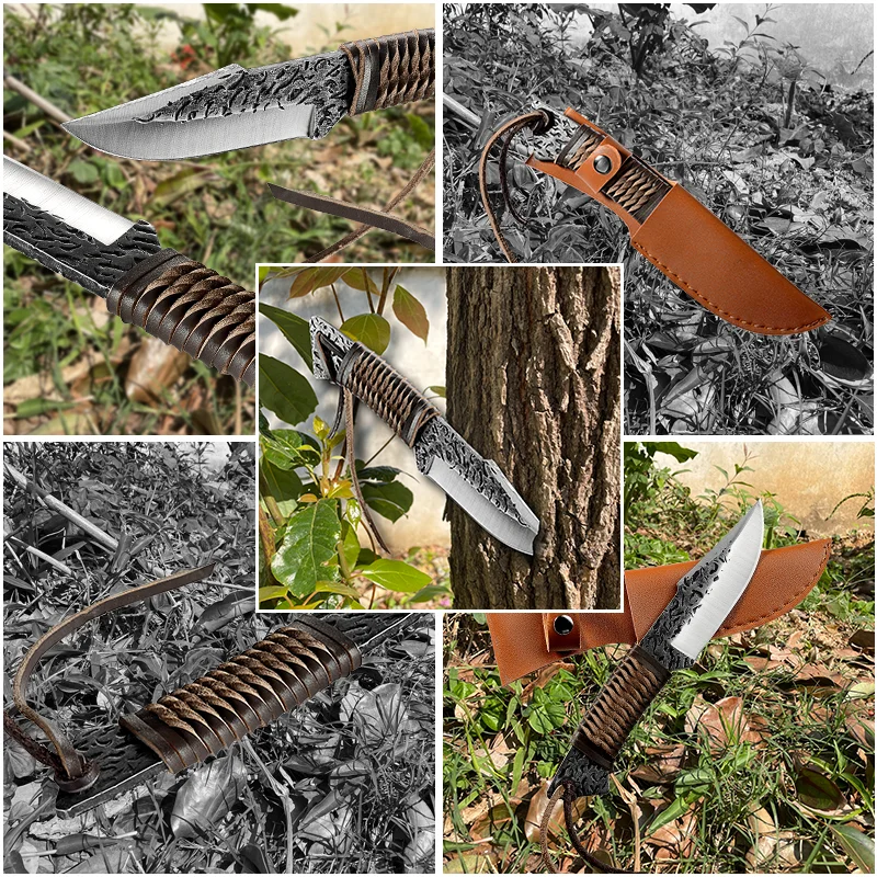 Нож с фиксированным лезвием кованый охотничий нож военный боевой для кемпинга
