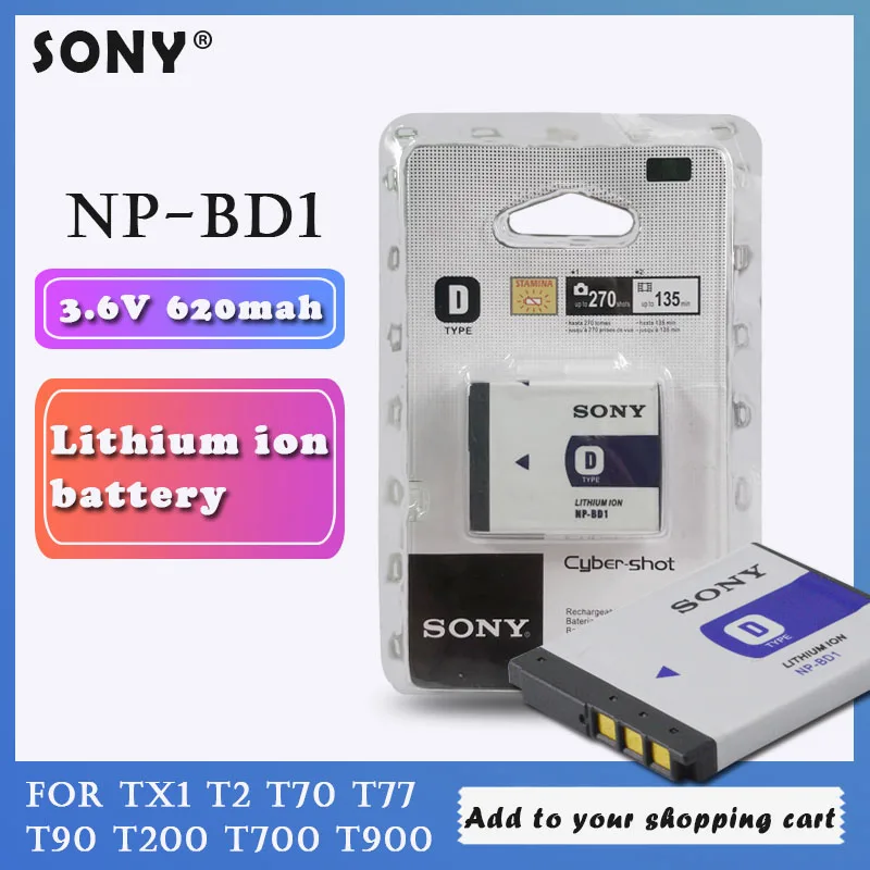 Оригинальный аккумулятор Sony 3 6 v NP-BD1 NP BD1 FD1 NP-FD1 620 мАч литиевый перезаряжаемый DSC T300