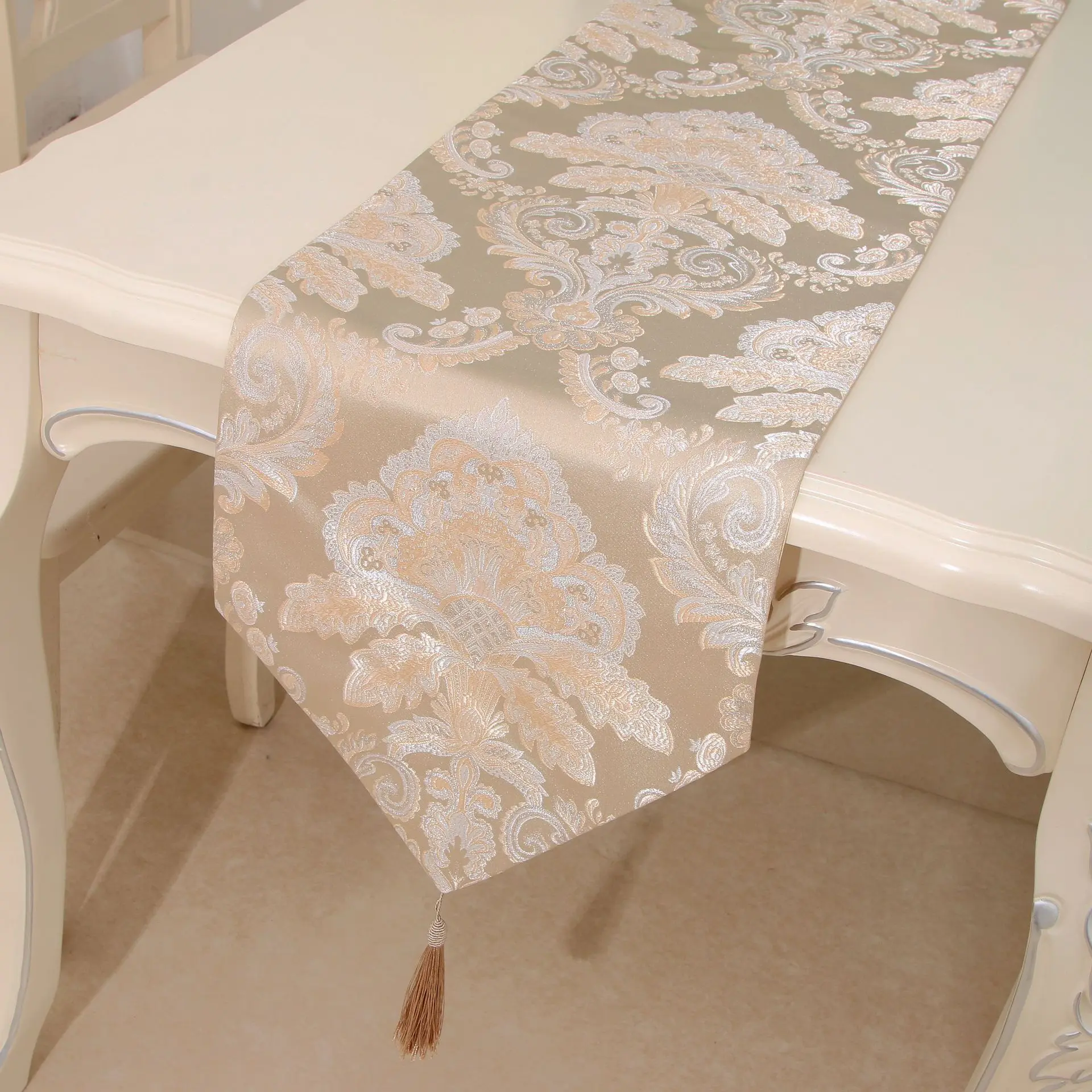 Роскошная Европейская Серебряная жаккардовая скатерть вышитая кровать баннер