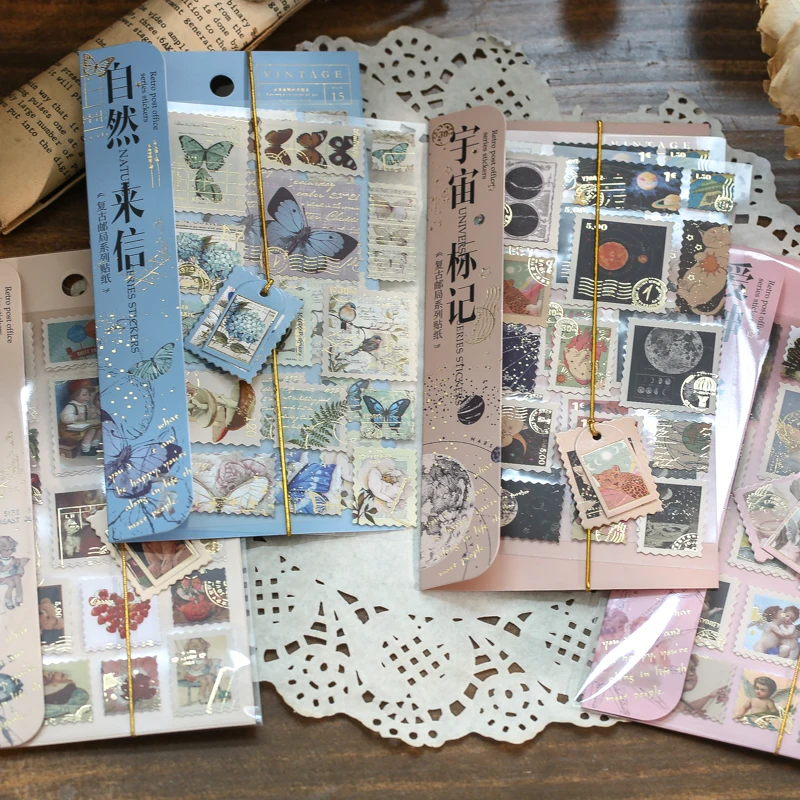 

2 Sheets Vintage Post Office Bronzing Stickers Retro Plant Bullet Journaling Accessories DIY Decoration Stamp Stickers Aesthetic