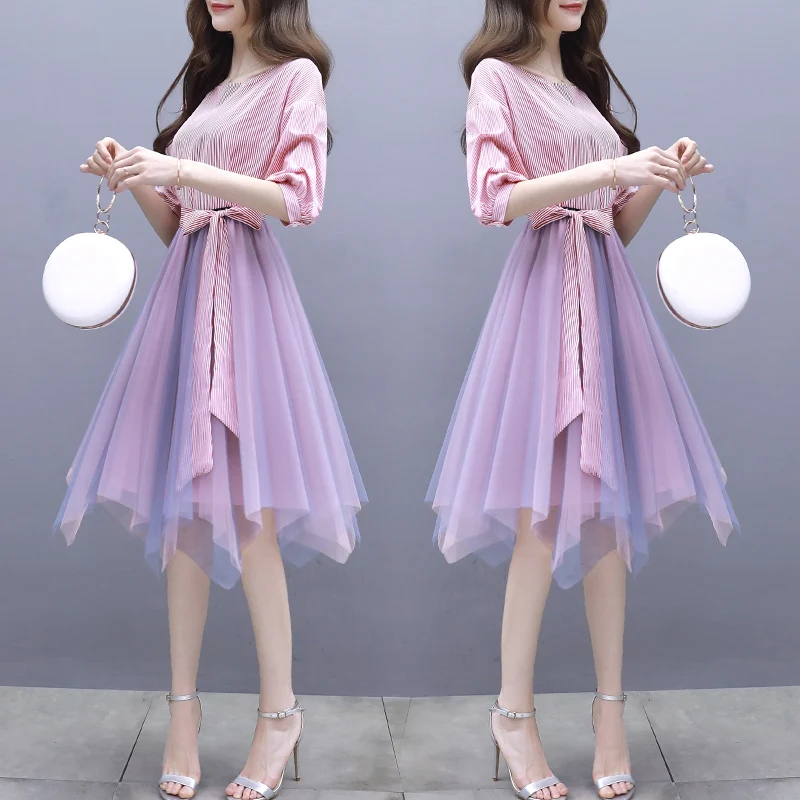 

New 2021 Summer Two-Piece Set Clothing Stripe Blouse Skirt Sister Leisure Suits Female Vogue Fashion Women Outfit Lady On Sale