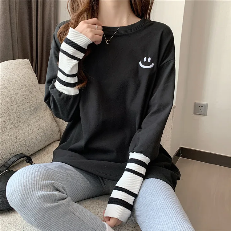 

YTX497 2021 new design sense loose mid-length thick embroidered bottoming long-sleeved T-shirt